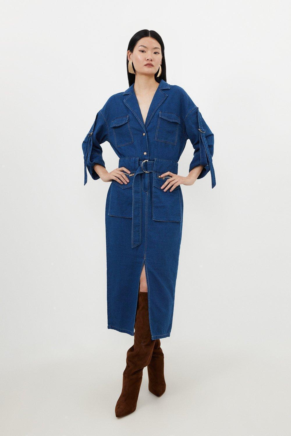 KAREN MILLEN デニム ロングドレス ワンピース リボン ブルー 日本未入荷☆Karen Millen デニムロングワンピース