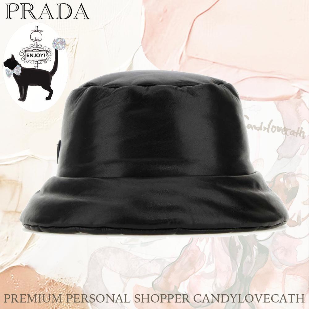 キャップ PRADA Black Nappa Leather Padded Hat