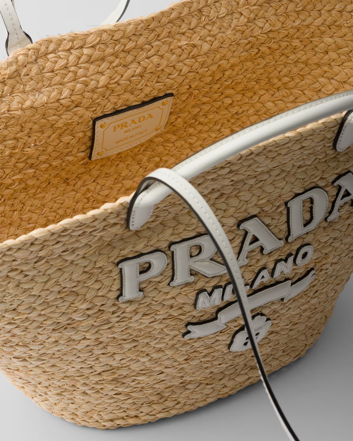 【PRADA】ラフィア＆レザー ラージ ショッピングバッグ トート □PRADA プラダ ラフィアxレザー ラージ ショッピングバッグ
