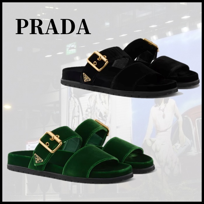 ■PRADA プラダ ベルベット スライド サンダル