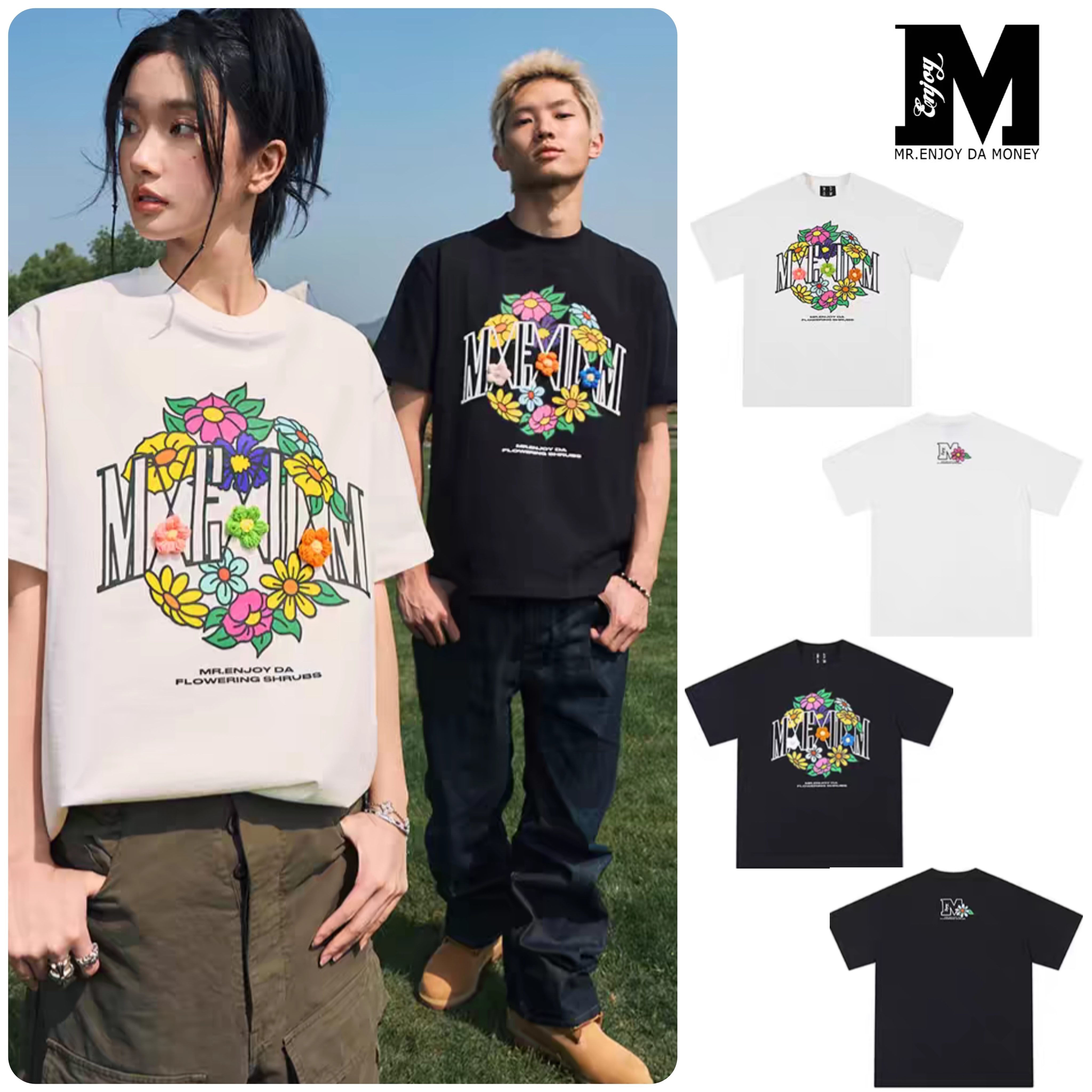 ★MEDM★ロゴ カジュアル フラワーデザイン 半袖Tシャツ/送料込