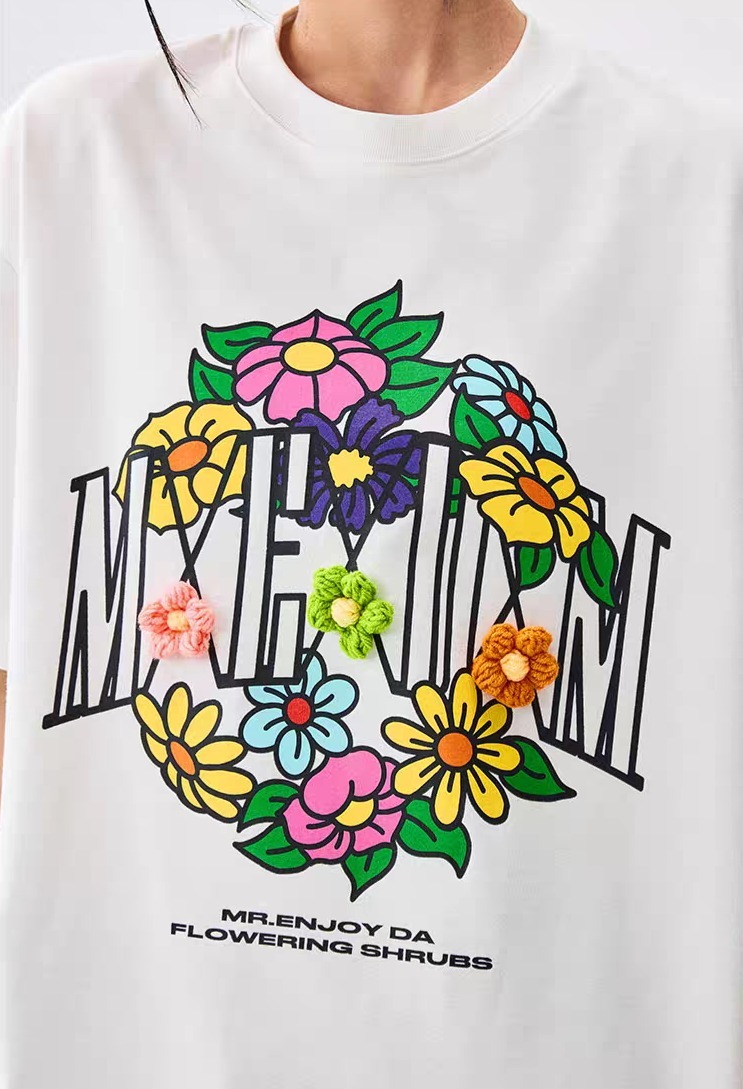 ★MEDM★ロゴ カジュアル フラワーデザイン 半袖Tシャツ/送料込 ☆MEDM☆ロゴ カジュアル フラワーデザイン 半袖Tシャツ/送料込