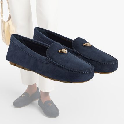 PRADA Loafer & Moccasin Round Toe Casual Style Suede Office Style Elegant Style Logo