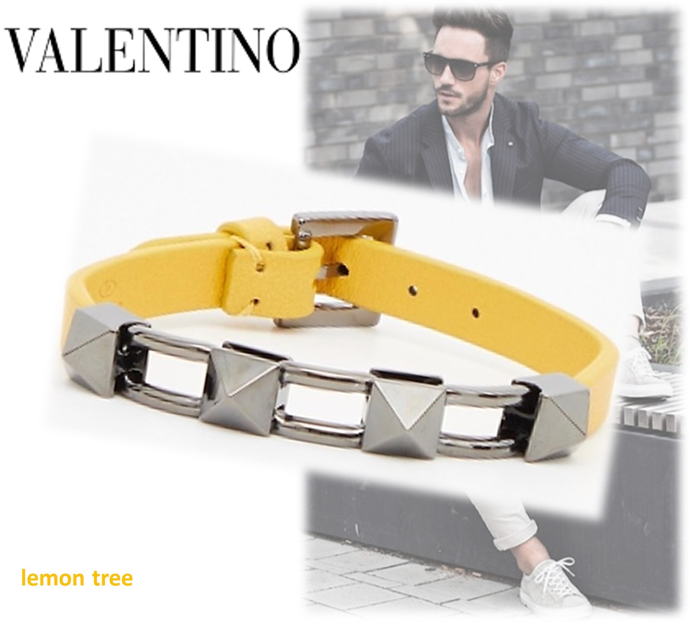 【VALENTINO】スタッズ チェーン レザー ブレスレット