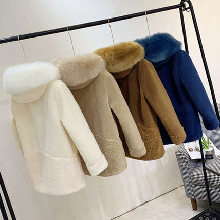 Cashmere & Fur Short Faux Fur Blended Fabrics Plain Khaki Eco Fur