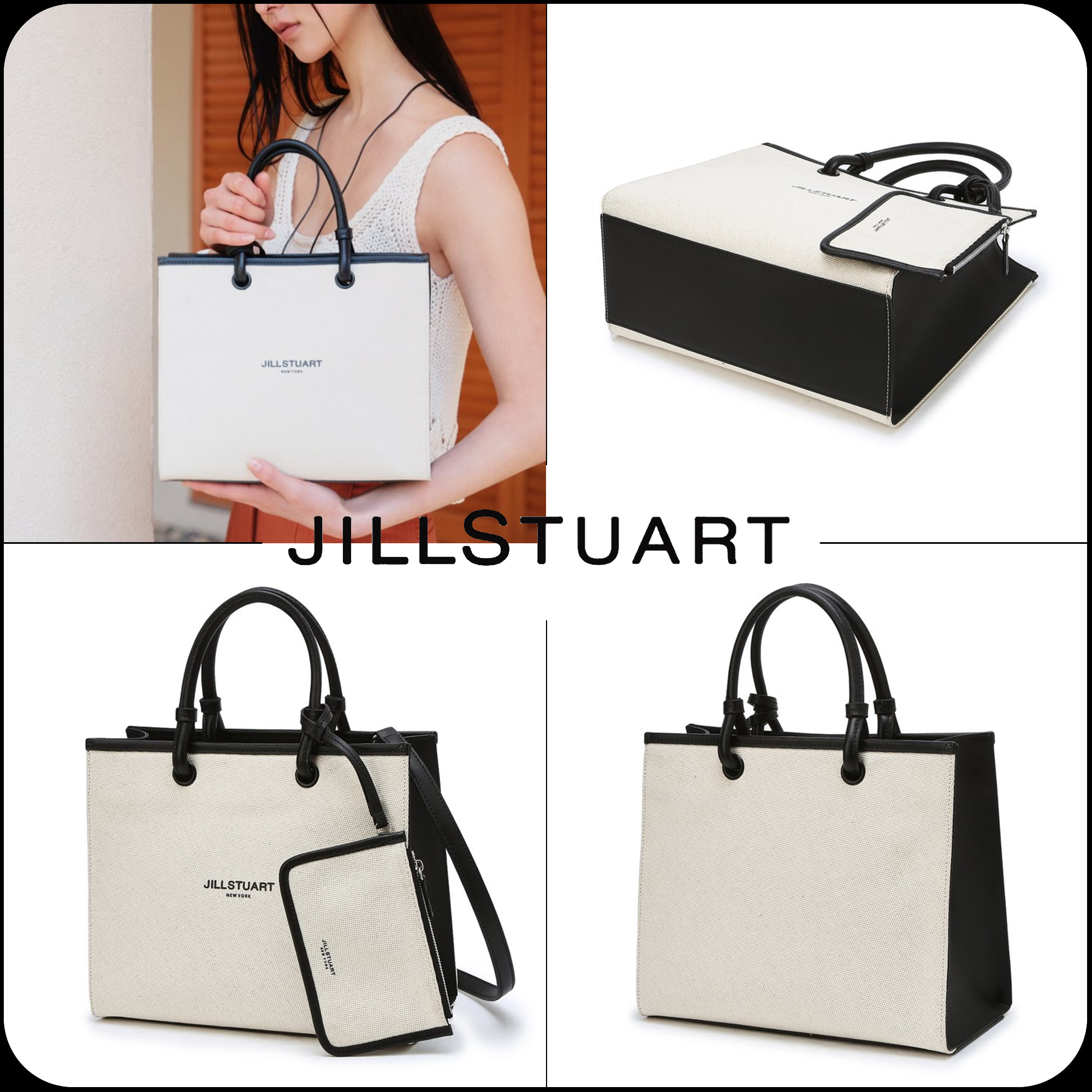 [JILLSTUART]★韓国人気★LEATHER COMBI CANVAS TOTE BAG M