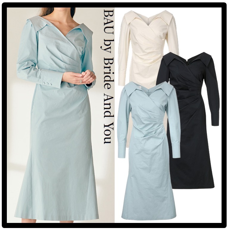 ★BAU by Bride And You★DELLA V-neck shirred shirt dress★