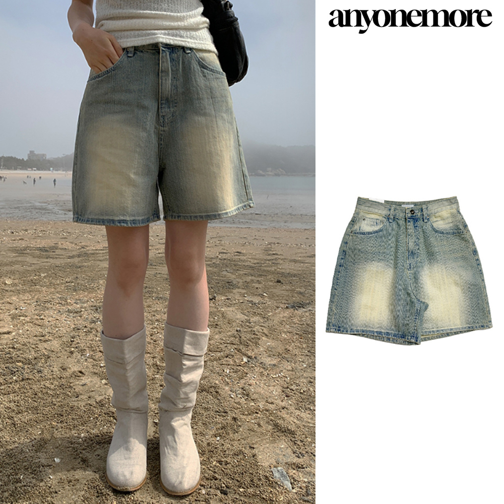 【Anyone more】Yellow Tin Washing Short Denim Pants