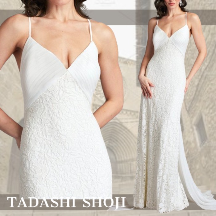 美しいシンプル【Tadashi Shoji】MIRAMAR CROSS BACK LACE GOWN