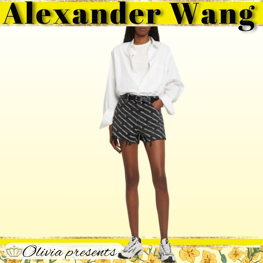 Alexander Wang>>ロゴ入りコットンデニムショートパンツ ボトムス