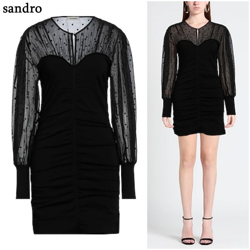 【sandro】ドット ミニワンピース ドレス -ブラック *送料込