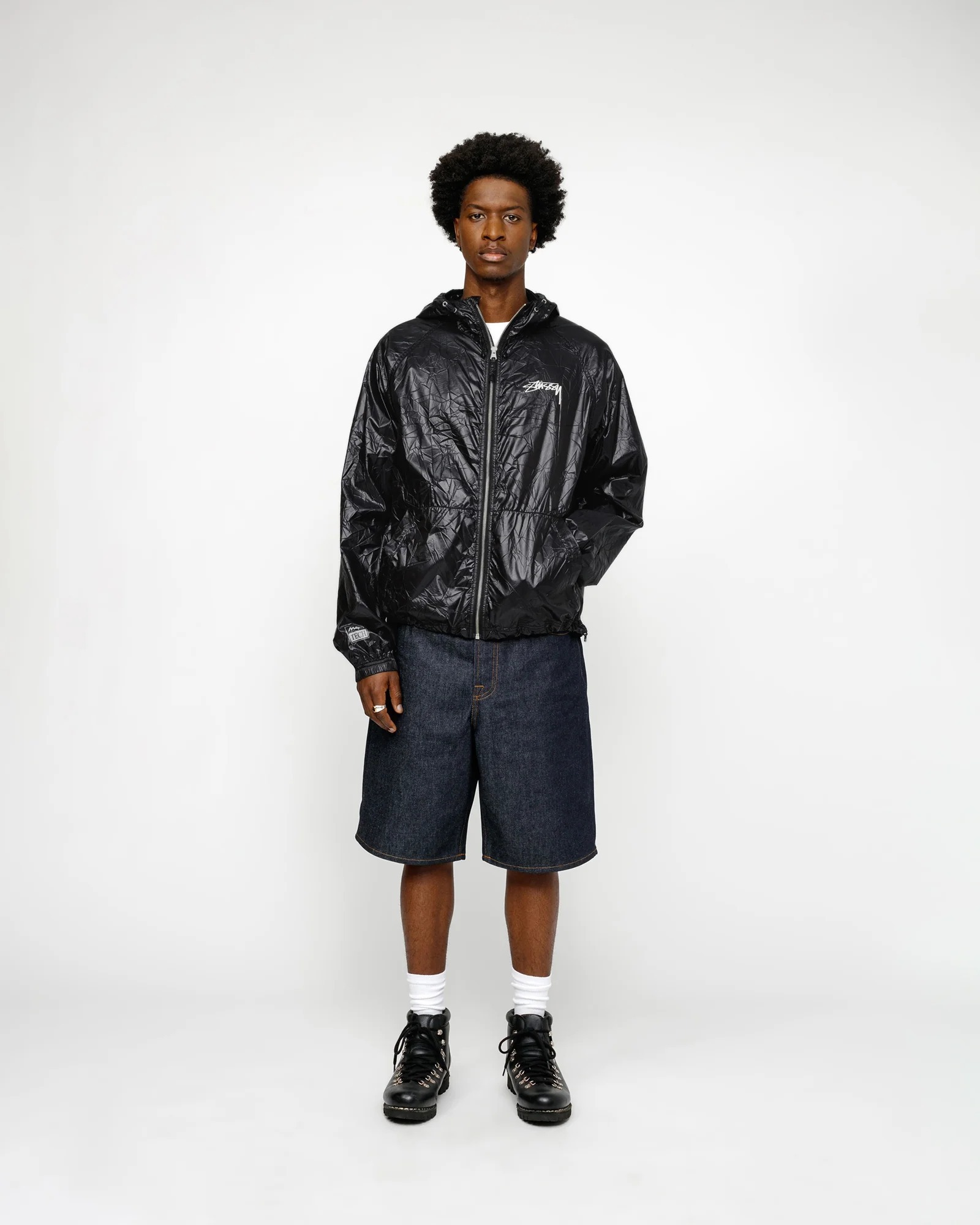 Stussy Wrinkled Nylon Beach Shell Jacket Black Men's - SS24 - US