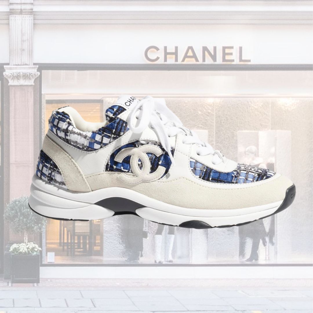 【CHANEL】ツイード スエード カーフスキン スニーカー CCロゴ