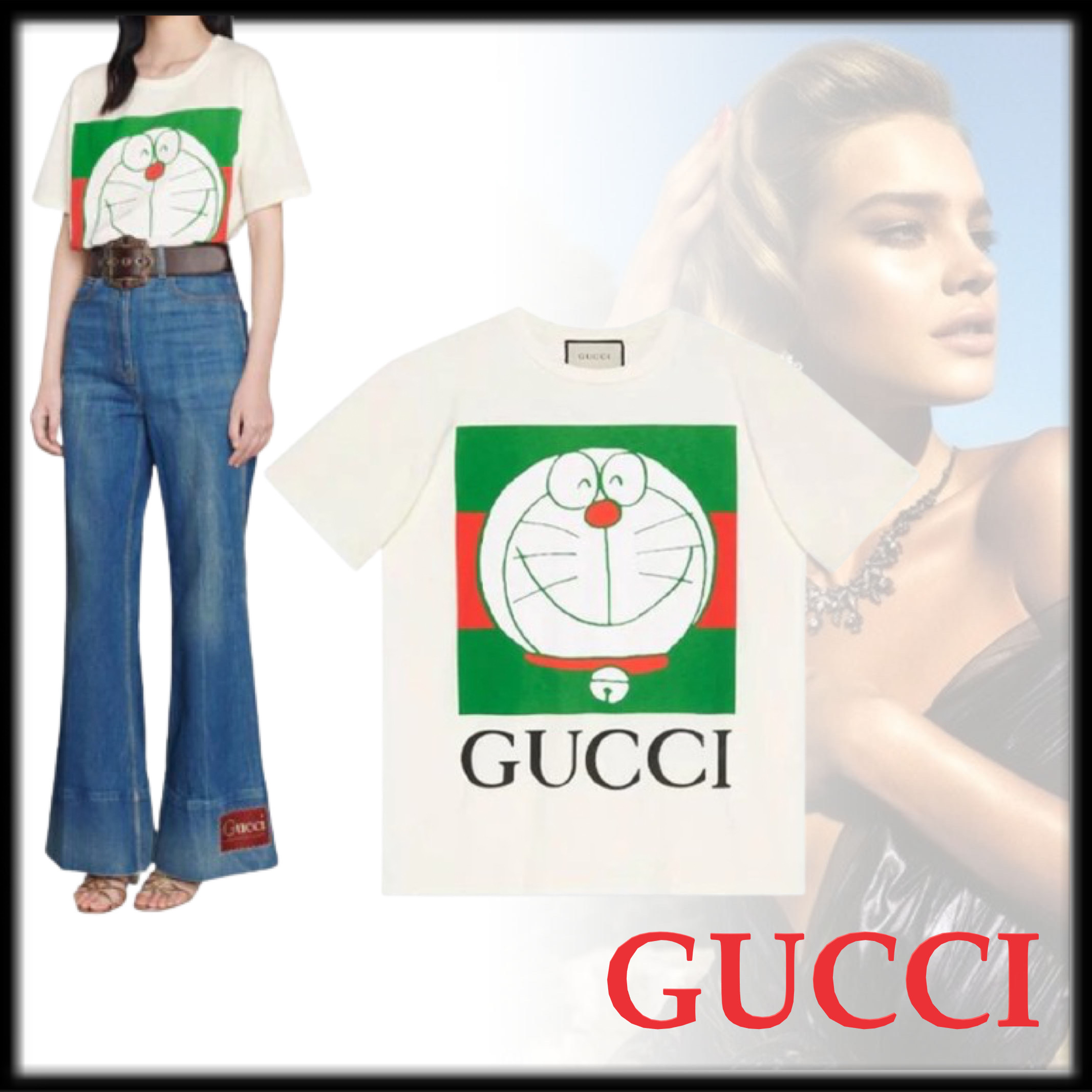 Gucci X Doraemon コットン ホワイト Tシャツ