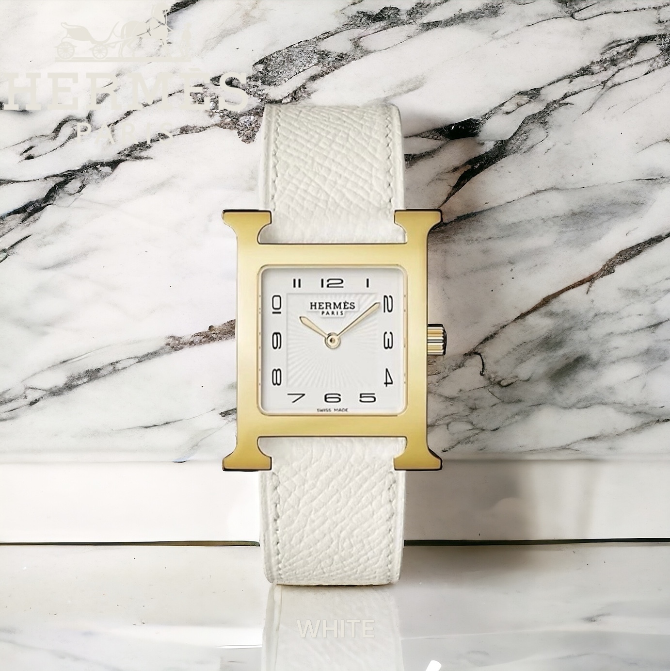 ★正規店購入 HERMES Hウォッチ ミニ ホワイト × ゴールド金具