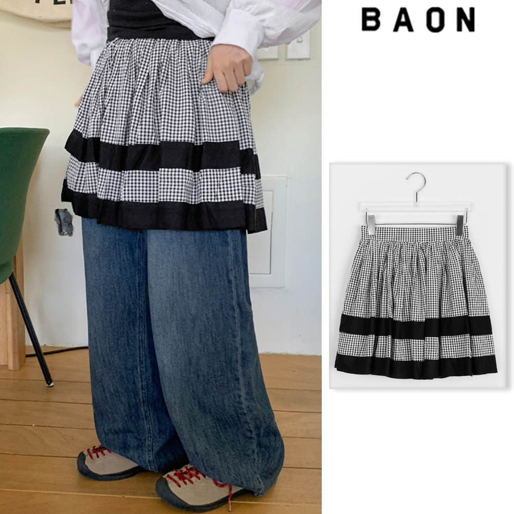 【BAON】Tuha Check Banding Tiered Mini Skirt
