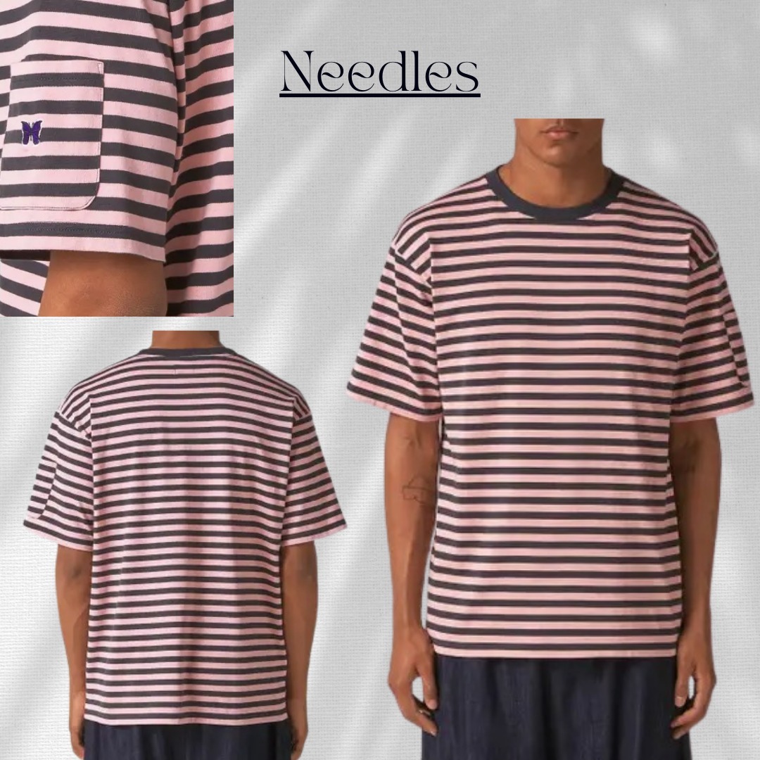 [関税なし] Needles /ストライプクルーネックTシャツ