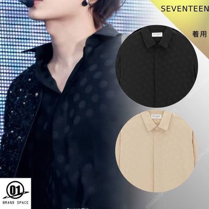 サンローラン ドット クレープデシン 長袖シャツ ブラック ドット（水玉） Saint Laurent(サンローラン) トップス(メンズ