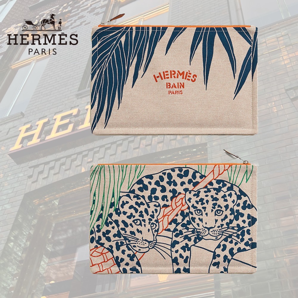 【２頭のヒョウがポイントに♪】HERMES ポーチ ジン＆レオ