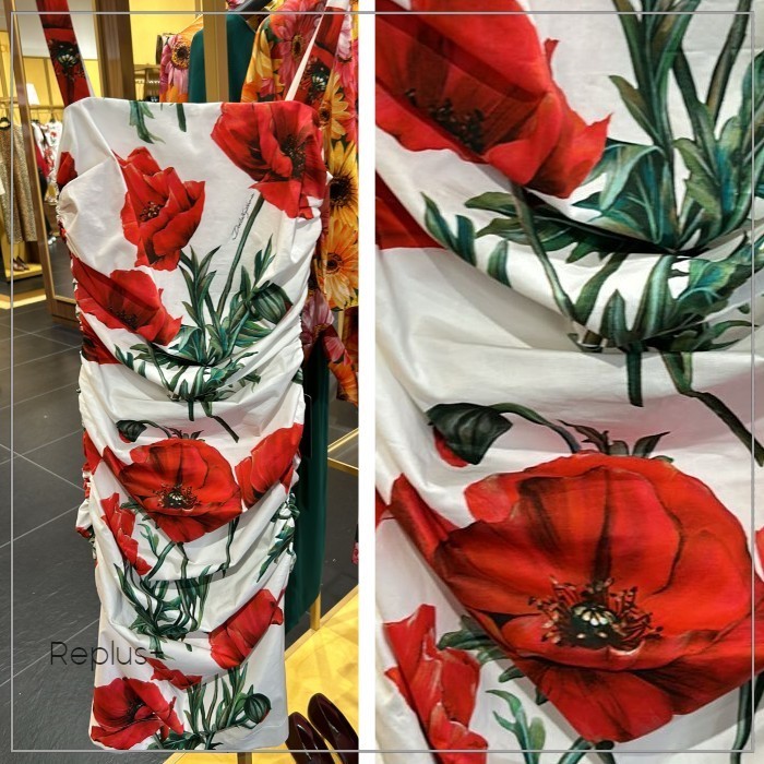 【Dolce&Gabbana】ドレープ ワンピース フラワー ノースリーブ