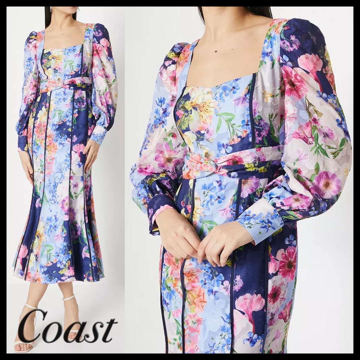 Coast* ツイストウエストシャガードミディドレス