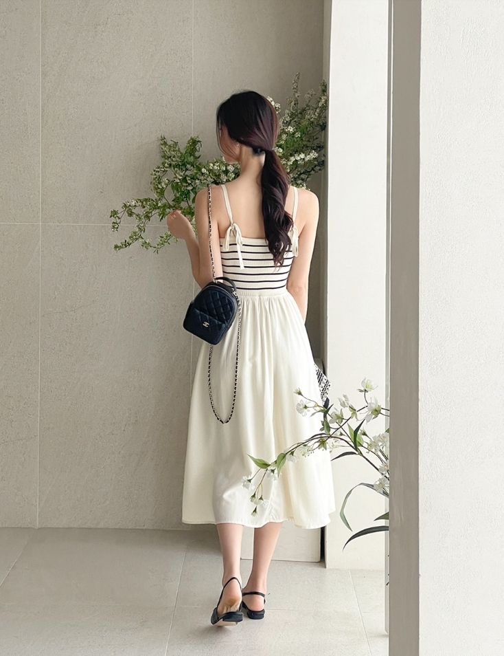 【I AM MARI】Deflin Stripe Sleeveless One Piece