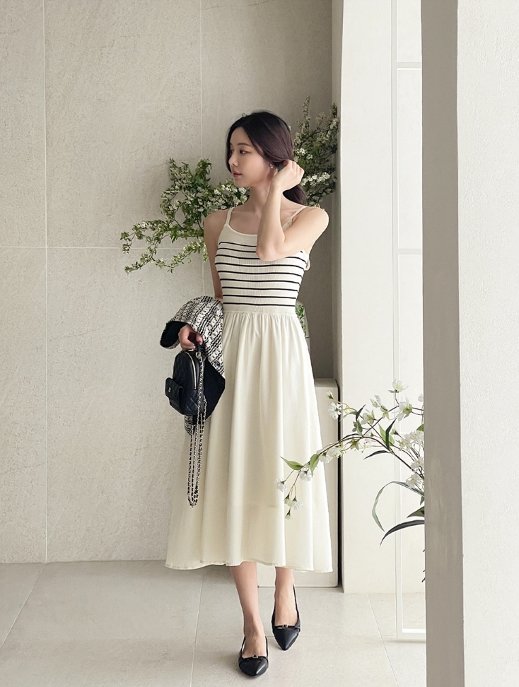 【I AM MARI】Deflin Stripe Sleeveless One Piece