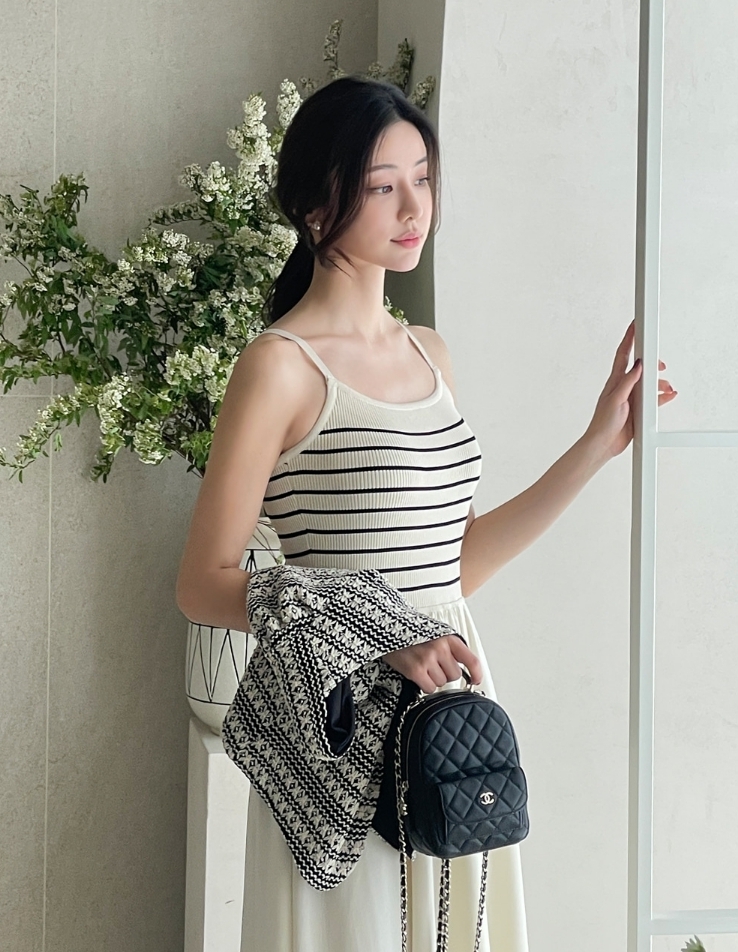 【I AM MARI】Deflin Stripe Sleeveless One Piece