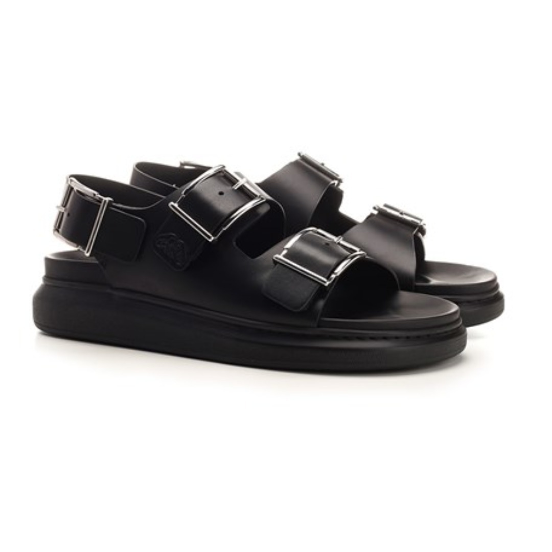 【ALEXANDER MCQUEEN】レザーダブルバックルサンダル 関税込【ALEXANDER MCQUEEN】ダブルバックル付きレザーサンダル