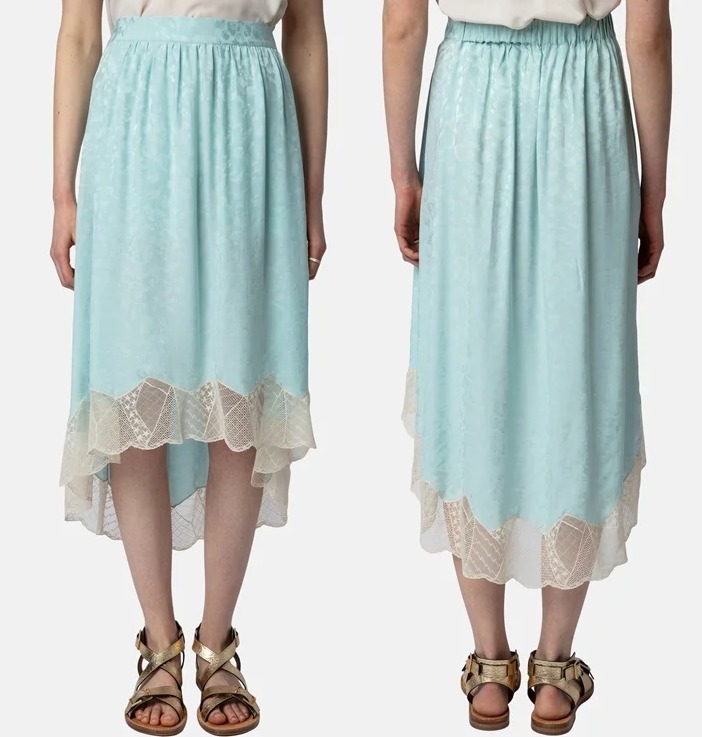 “ZADIG & VOLTAIRE” プリント×レースシルクスカート Mint