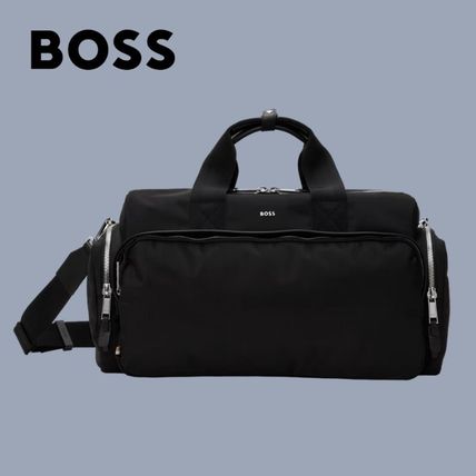 Hugo Boss Boston Bags Plain Leather Logo Boston Bags