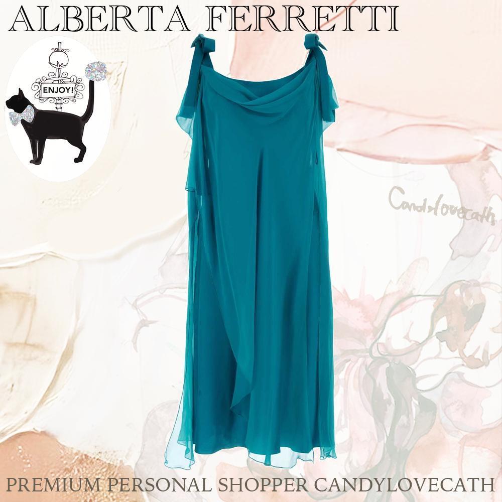 A FERRETTI Teal Green シルク ミニドレス