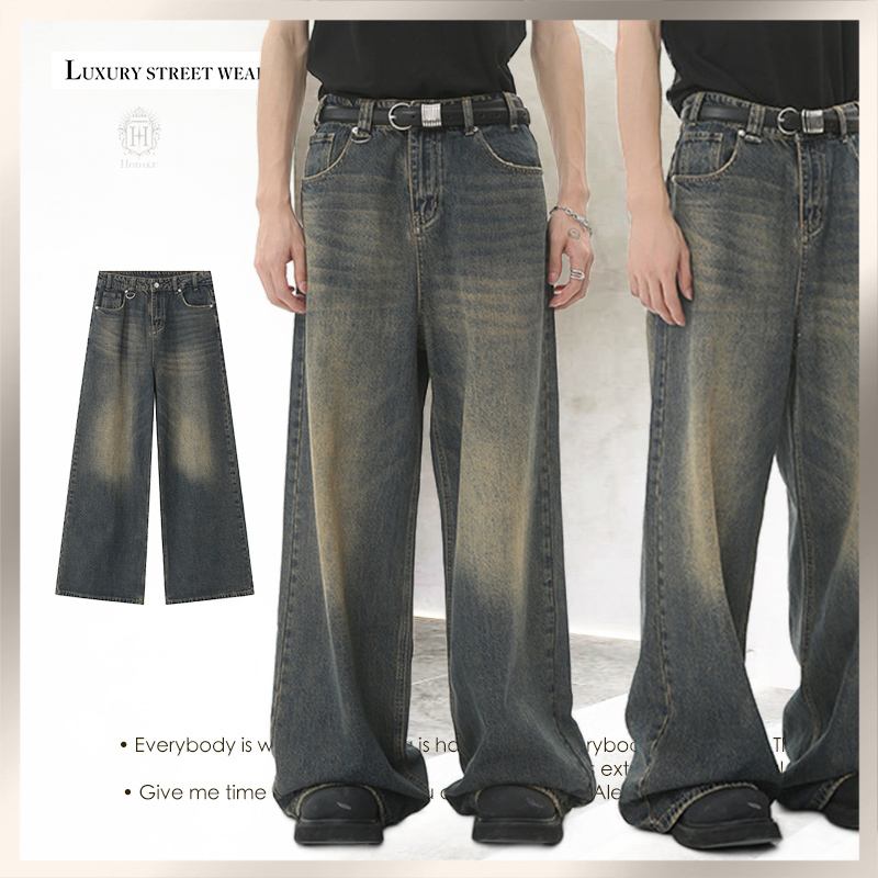 デニム・ジーパン Luxury Street Wear washed vintage wide denim pants unisexual