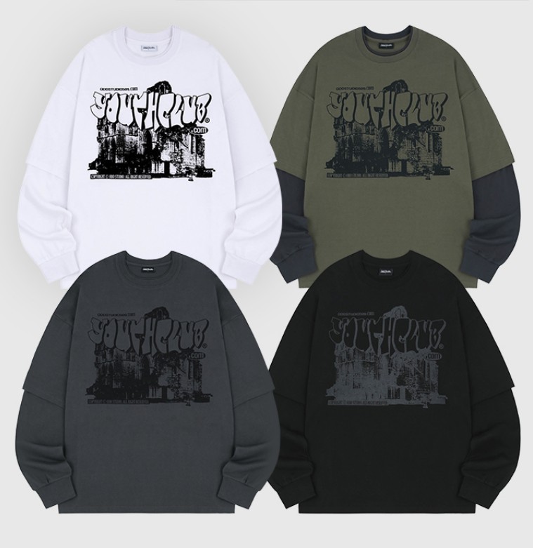 シャツ Youth Club Graphic Layered Oversized Fit Long Sleeve