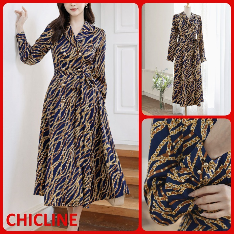 日本未入荷★CHICLINE★ダブルボタンチェーンパターンワンピース