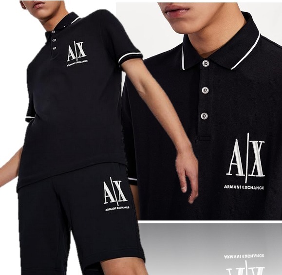 Armani Exchange A/X アイコン ロゴ刺繍 コットン ポロシャツ