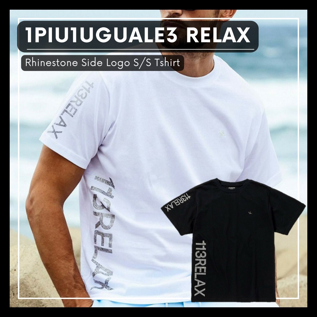人気■1PIU1UGUALE3 RELAX■ラインストーン サイド ロゴ Tシャツ
