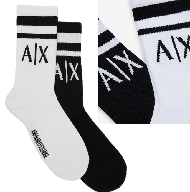 Armani Exchange A/X ロゴ 100％コットン ソックス 2足セット