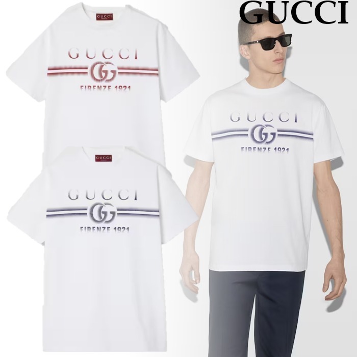 国内直営**GUCCI** GUCCI”プリント コットンジャージー Tシャツ