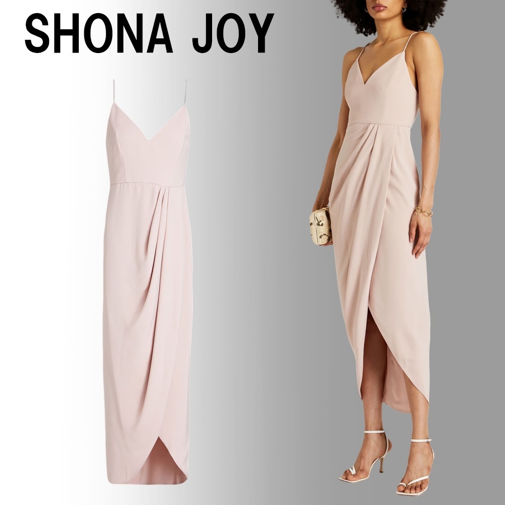 SHONA JOY(ショナジョイ) サテン ミディワンピース ドレープ入り