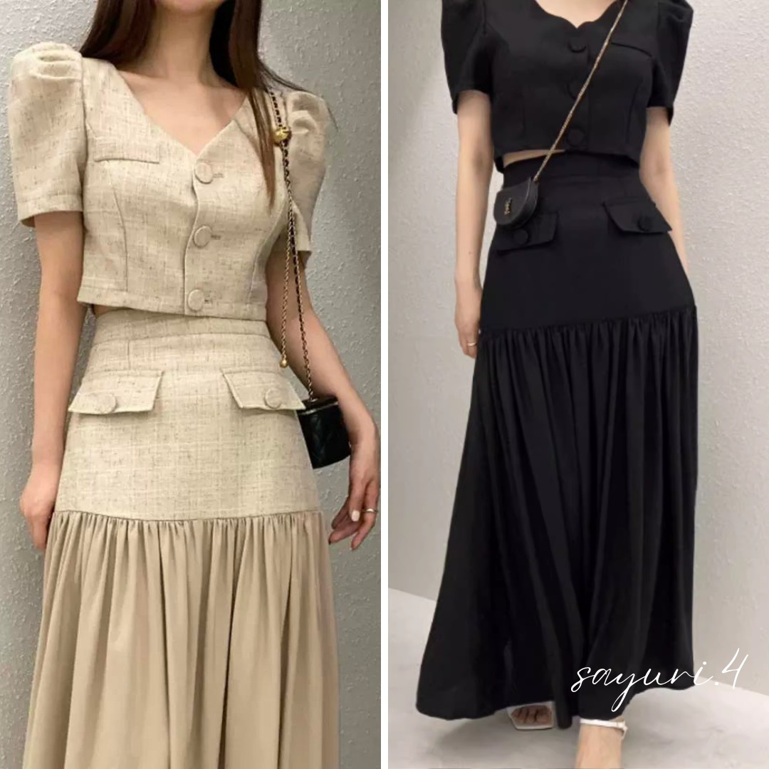 ★全2色★セットアップ パフスリーブ トップス スカート