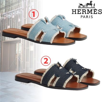 HERMES More Sandals Open Toe Casual Style Street Style Plain Leather