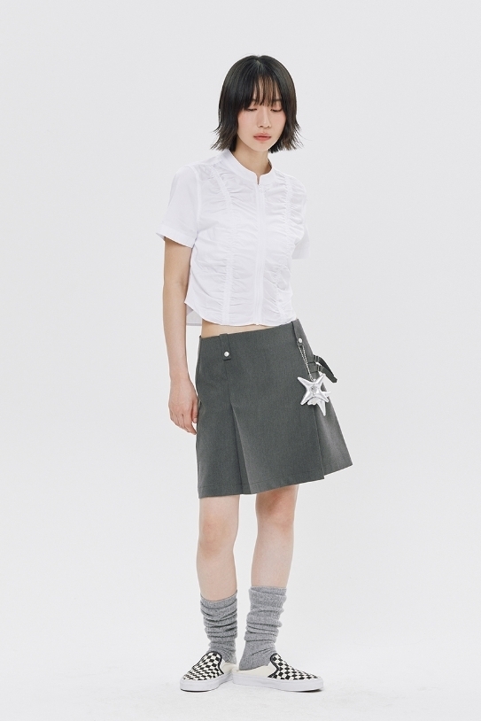 ROMANTIC CROWN] SHIRRING COTTON ZIP UP/追跡付 (ROMANTIC