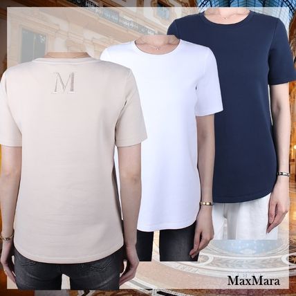 MaxMara T-Shirts Crew Neck Plain Cotton Short Sleeves Logo T-Shirts