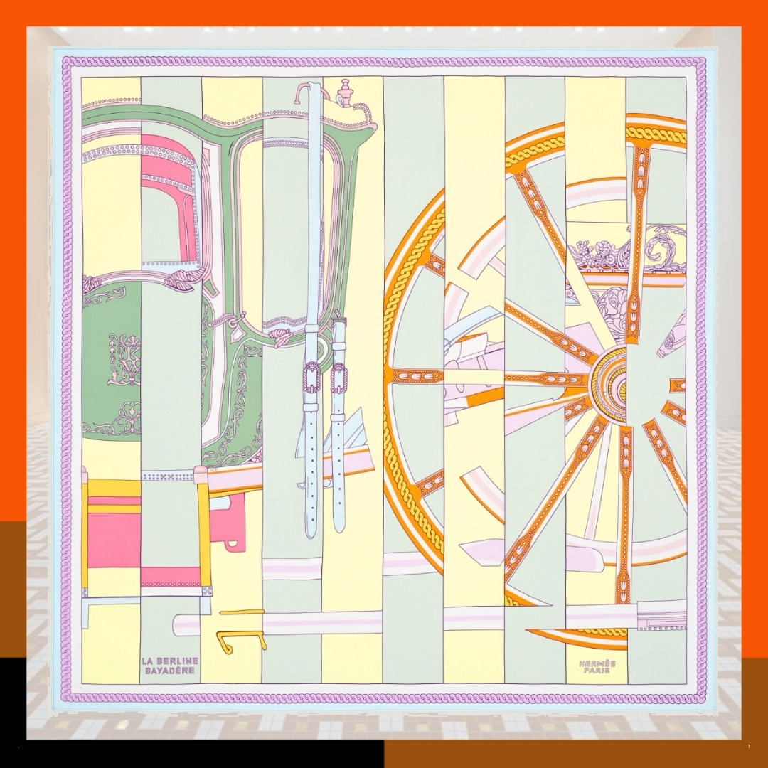 HERMES スカーフ 上品 カレ90 シルク100% La Berline Bayadere