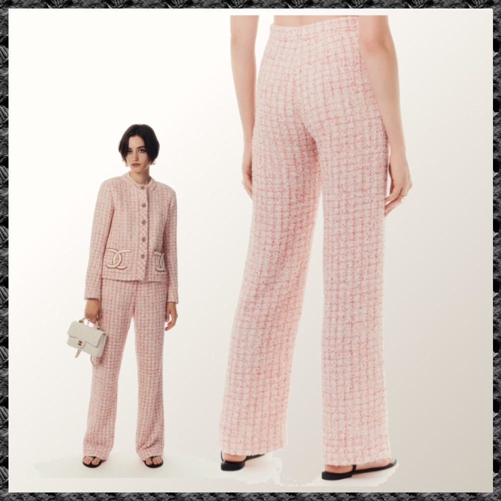 直営店◆送料込【CHANEL】24SS パンツ グリッターツイード PINK