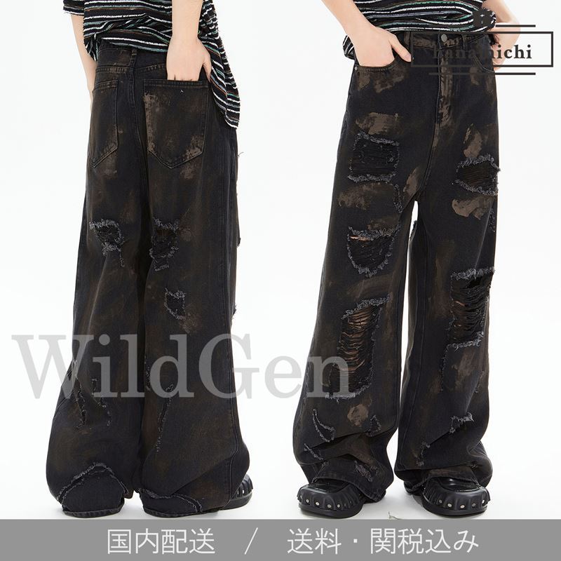 日本未入荷WILDGEN*ダーティウォッシュ/ダメージ ワイドデニム
