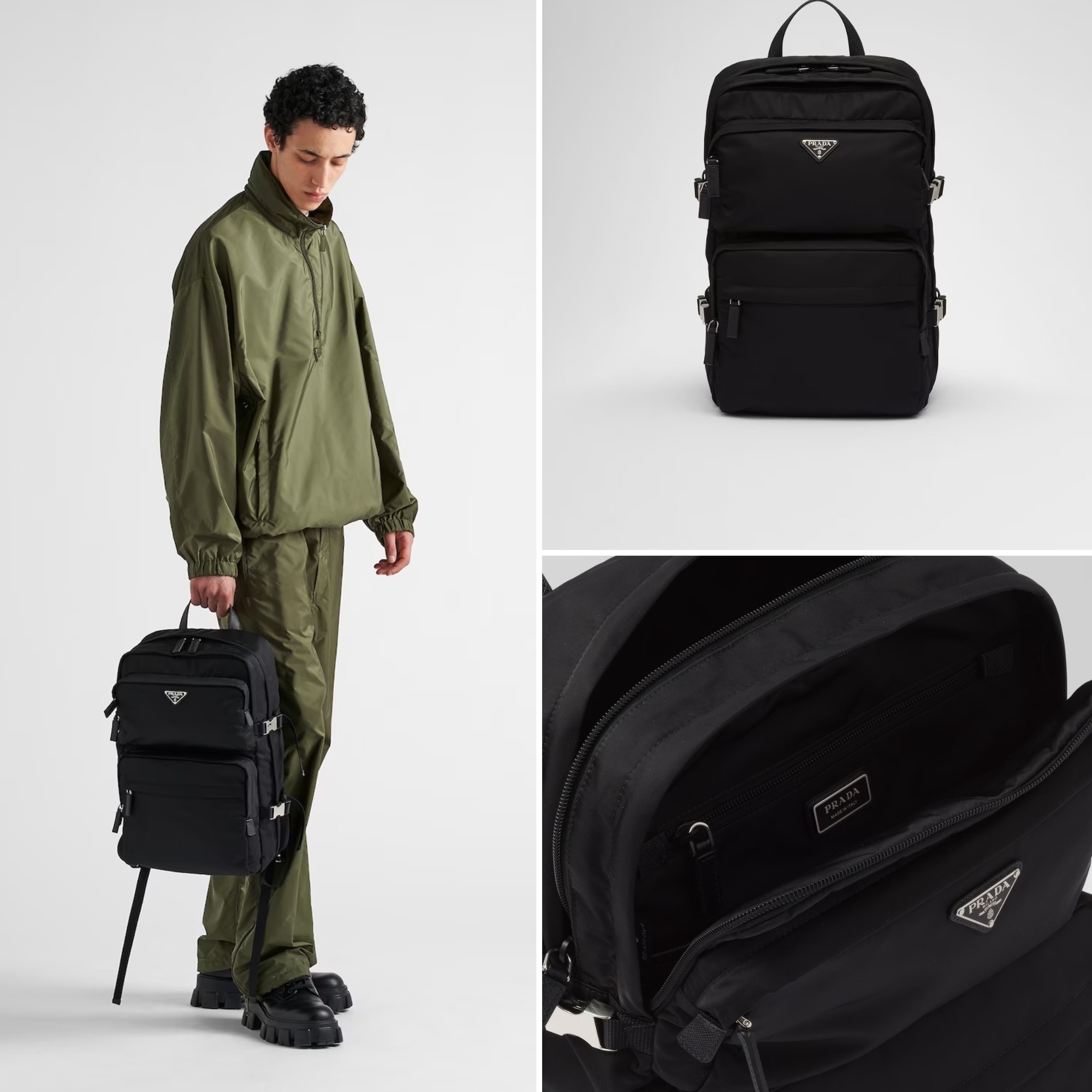 《送料無料》PRADA Re-Nylon and Saffiano leather backpack