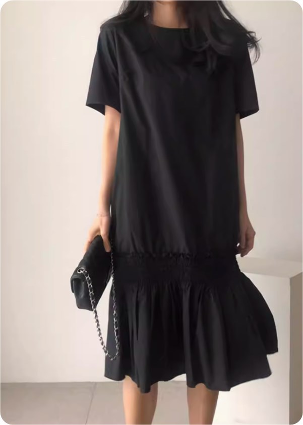 Tシャツワンピース ミディ 半袖 フレアヘム 韓国系 g3087