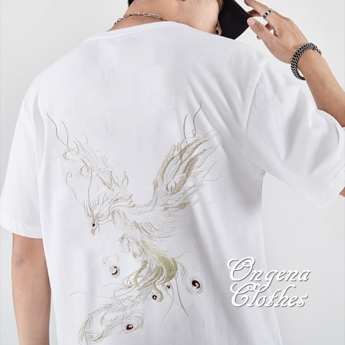 フェニックス 刺繍 Tシャツ 肩落ち ユニセックス 高見え 2色 ♪ フェニックス 刺繍 Tシャツ 肩落ち ユニセックス 高見え 2色